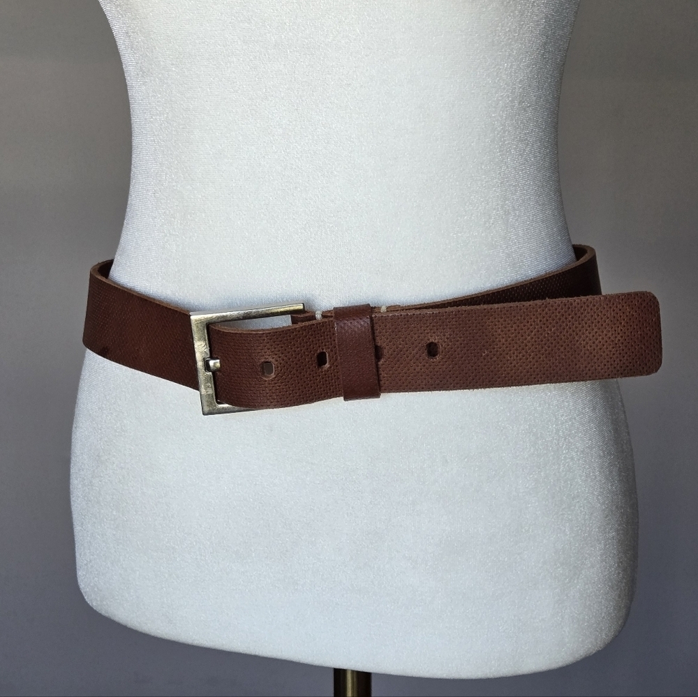 Boconi Brown Leather Men's Western Perforated Belt Silver Tone Metal Buckle 32